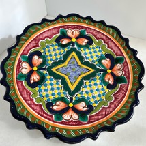 12&quot; Talavera Plate Fam Dez Pto Vallarta Hand painted Mexican Pottery Scalloped  - £31.75 GBP