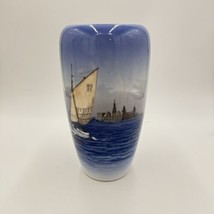 Royal Copenhagen Porcelain Denmark Nautical Boat Ocean Painting Vase 9” Vintage - $162.00