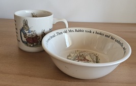 Vintage Peter Rabbit Wedgwood Cup and Bowl Child&#39;s Set - Beatrix Potter Designs - £24.35 GBP