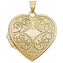 Authenticity Guarantee 
14k Yellow Gold Design Engraved Heart Locket Pendant - £423.89 GBP