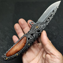 Elegant Stone wash Blade Engraved Folding Knife Tactical Survival Pocket... - £34.87 GBP