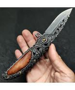 Elegant Stone wash Blade Engraved Folding Knife Tactical Survival Pocket... - $60.76 CAD