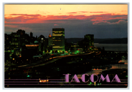 Tacoma, Washington Skyline at Dusk on Commencement Bay Postcard Unposted - £3.90 GBP