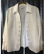 Coldwater Creek Women&#39;s S White Ramie Linen Blouse Top Slvr Snaps Front ... - $18.61