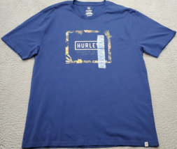 Hurley T Shirt Men Large Blue 100% Cotton Short Casual Sleeve Crew Neck Pullover - $18.49