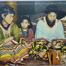 c1940 Seminole Indian Children Tropical Hobbyland Miami Linen Postcard NOS - £4.65 GBP