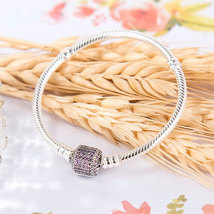 925 Sterling Silver Signature Clasp with Purple Crystal Snake Chain Bracelet - $30.66