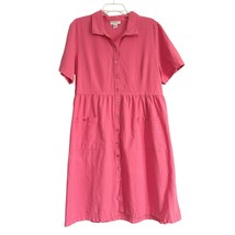 Appleseeds Petites Cotton Gauze Coral Pink Short Sleeve Dress XL Button ... - $21.66