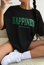 Women&#39;s Oversize Hapiness Printed Black T-shirt - $13.00