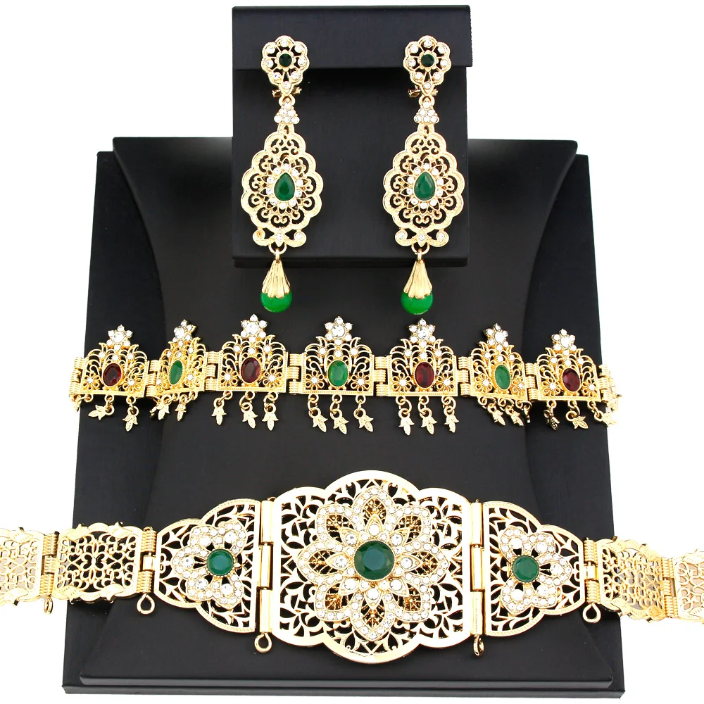 Arabic Morocco Bride Wedding Jewelry Sets Gold Color Caftan Belt Algeria Head Ch - £45.32 GBP