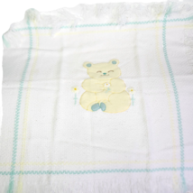 Vintage White Green + Yellow Baby Teddy Bear Knitted Quilt Security Blanket - £44.09 GBP