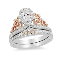 Enchanted Disney Princess Ring, 0.9 Ct Pear Cut Tiara Crown Wedding Ring Set  - £62.37 GBP