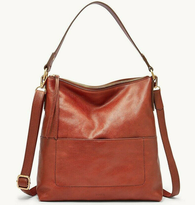 Primary image for NWB Fossil Amelia Hobo Crossbody Shoulder Brown Leather SHB1819213 $238 Dust Bag
