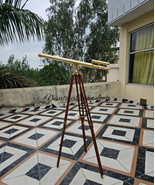 Double Barrel Brass Telescope on Adjustable Tripod - Nautical Decor - Gift - $270.00