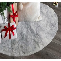 48 Inch Faux Fur Christmas Tree Skirt Grey Shiny Plush Skirt For Merry C... - £35.34 GBP