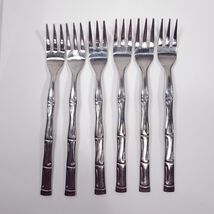 Vintage Sunshine bamboo stainless Korea Cocktail seafood forks set 6 can... - $29.00