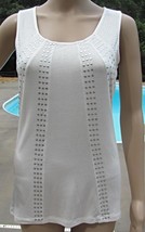 Design History Silver Studded Ivory White Sleeveless Stretch Knit Top Large - £17.38 GBP