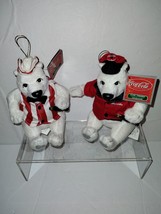 Lot Of 2 Vintage Coca Cola Christmas Ornament Plush Polar Bears With Tags 5&quot; T - $13.99