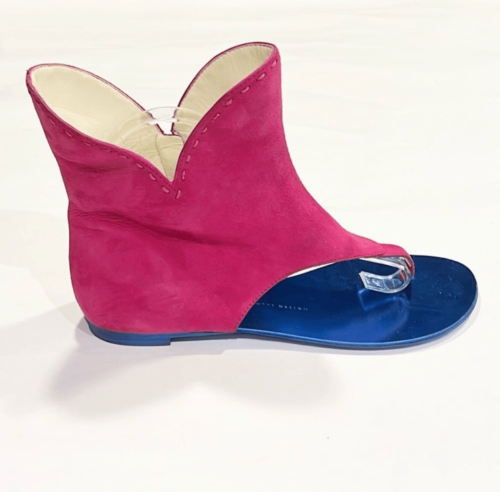 Primary image for Giuseppe Zanotti Women 38.5 Pink Suede Blue Metallic Zip Up Bootie Sandals