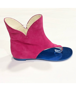 Giuseppe Zanotti Women 38.5 Pink Suede Blue Metallic Zip Up Bootie Sandals - £184.69 GBP