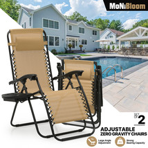 Set Of 2 Zero Gravity Chair Folding Outdoor Beach Lounge Recliner W/Hold... - £125.37 GBP