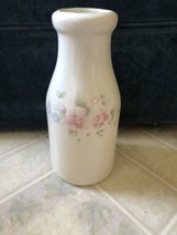 Pfaltzgraff Tea Rose Milk Bottle  Blue Pink Rose 8.25&quot;  Vintage Flower Decor - £12.48 GBP