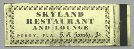 Skyland Restaurant Lounge - Perry, Florida 20 Strike Full-Length Matchbook Cover - £1.38 GBP
