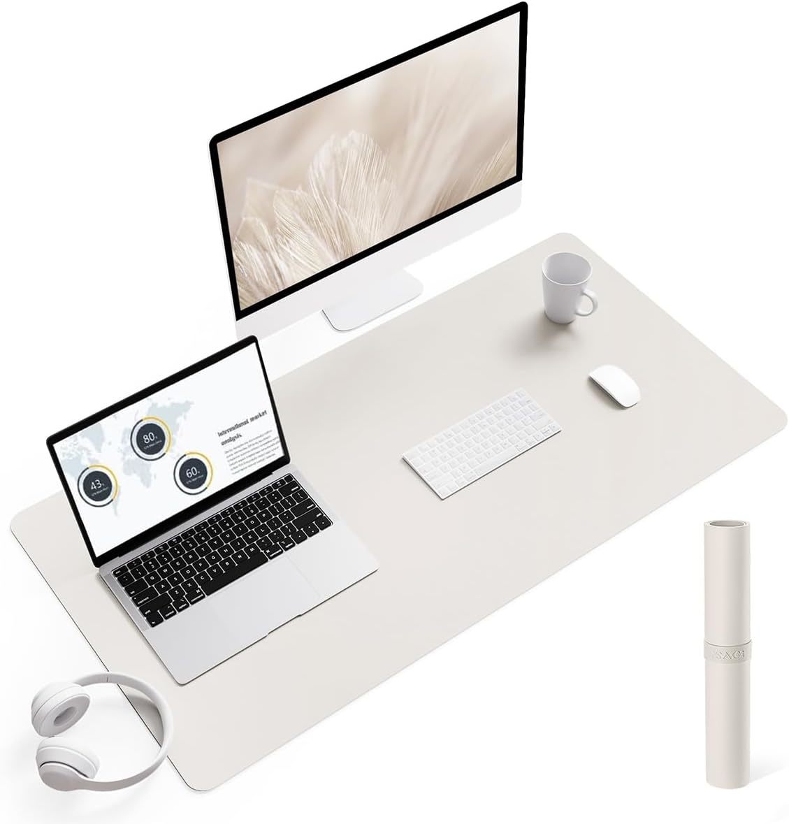 Non-Slip Desk Pad, Waterproof Pvc Leather Desk Table, Apricot Gray, 35.4... - $31.98