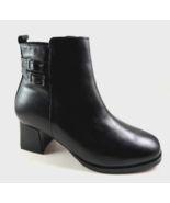 BoNavi 077-52569 Black Leather Low Mid Heel Casual Ankle Bootie - $159.00