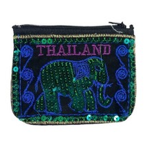 Vintage Green Sequins Elephant Trunk Up Good Luck Thailand Coin Purse Beaded - £10.99 GBP