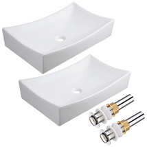 2 Pack Bathroom Vessel Sink Porcelain Ceramic Above Counter Basin Drain White - £235.19 GBP