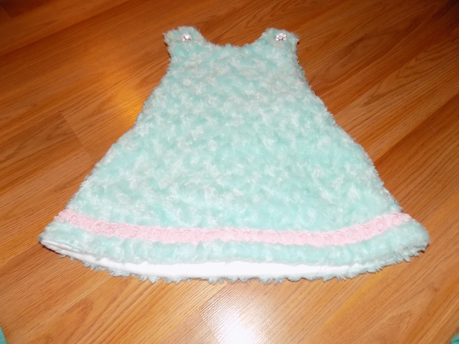 Primary image for Infant Size 18 Months Homemade Aqua Marine Faux Fur Pink Rose Trim Jumper Dress