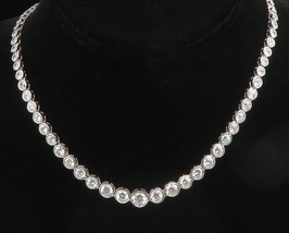 925 Sterling Silver - Vintage Graduated Cubic Zirconia Tennis Necklace -... - $123.96