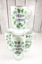 Vintage Irish Coffee Footed Mugs Set of 4 Gold Trim Shamrocks 8 oz Cups - $29.70