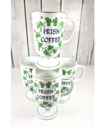 Vintage Irish Coffee Footed Mugs Set of 4 Gold Trim Shamrocks 8 oz Cups - $29.70