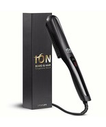 Ion Tourmaline Ceramic Beard &amp; Hair Straightener Brush Anti Scald Hot Br... - $38.00 CAD