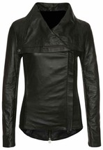 women black leather jacket, women wide collar fashion leather - £175.85 GBP