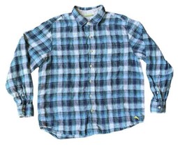 Tommy Bahama 100% Linen Shirt Men XL Long Sleeve Button Up Plaid Blue Green - $19.79
