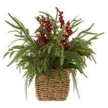 Winter Floral Basket with Berries Christmas Tabletop Decoration, Green a... - $34.64
