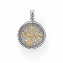 Double Sided Two Tone Gold Plated Sterling Silver Glass Icy Snowflake Pendant - £64.45 GBP