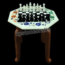 13&#39;&#39;x13&#39;&#39; Marble Chess Set with Black Onyx Inlay &amp; Wooden Base Stand | H... - $682.98