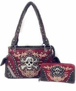 western rhinestone skull concho stitched handbag purse set red - £49.05 GBP