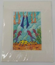 Holly Kitaura Fine Art Print Swimmers &amp; Fish 8X10 Matted 8X5.5 Signed Picture - £15.94 GBP