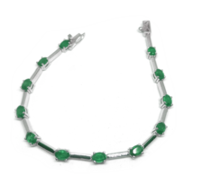 Emerald Line Bracelet Natural Emerald Dainty Bracelet 925Silver Emerald Bracelet - £165.38 GBP+