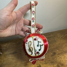 Vintage Push Pin Christmas Ornament MCM Satin Music Rose Ribbon Very Detailed - $20.00