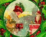 Santa Claus In Chimney Embossed Holly Merry Christmas Rotograph DB Postc... - $15.79