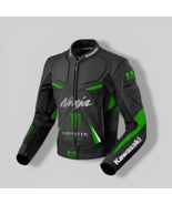 Stylish Kawasaki Ninja Black &amp; Green Cowhide Leather Motorcycle Jacket C... - £122.22 GBP+