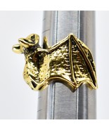Adjustable Gold Tone Goth Halloween Hugging Bat Fashion Pinky Ring Jewelry - £9.48 GBP