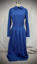 Vtg 60s 70s Royal Blue Textured Maxi Dress Sz M Fit &amp; Flare Pleated Skir... - £53.50 GBP