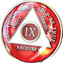 9 Year AA Medallion Metallic Red Tri-Plate Gold Plated Chip IX - $17.81